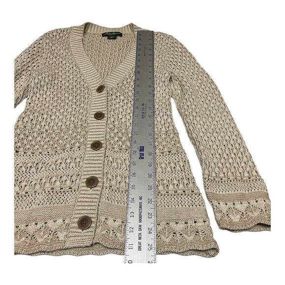 EDDIE BAUER Cardigan Sweater M Natural Beige Open Knit Button Layer Beach V-Neck - Picture 4 of 12